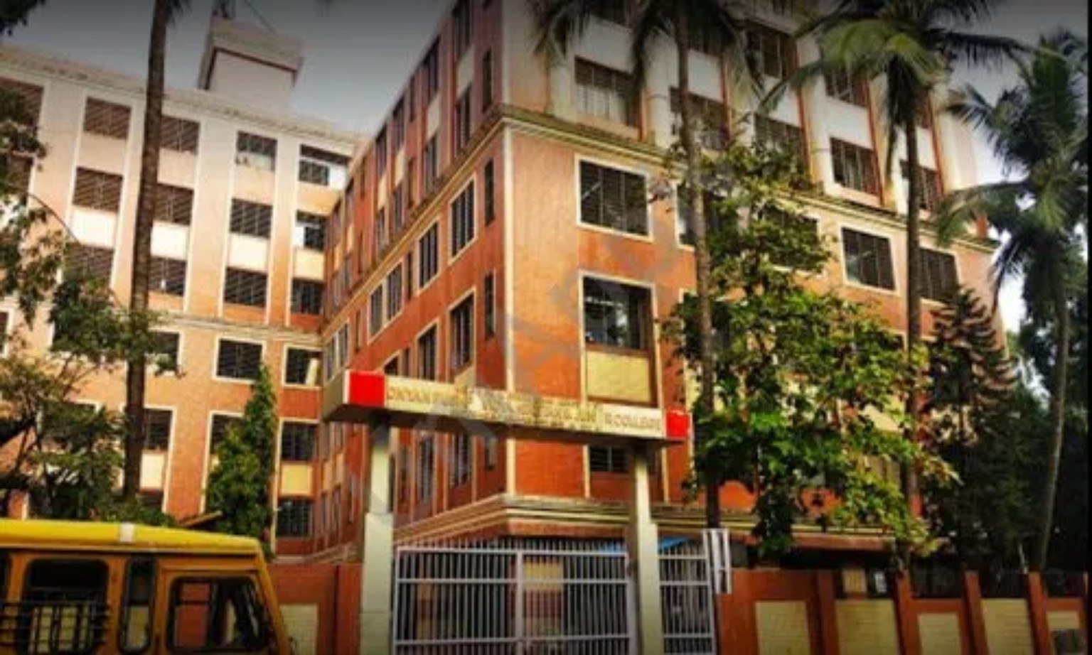D.Y. Patil school’s red-brick building and entrance